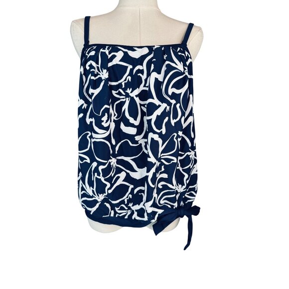 2/$30 NWT Island Escape Size 8 Waist Minimizer Navy & White Floral Tankini Top - Picture 8 of 15